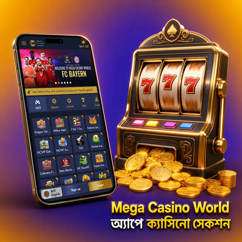 Mega Casino World অ্যাপের ক্যাসিনো সেকশন